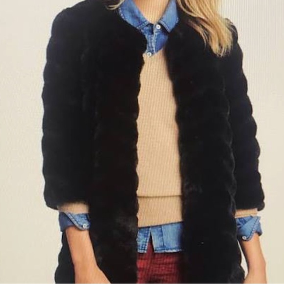 Sam Edelman Chevron Grooved Faux Fur Coat - Picture 1 of 12